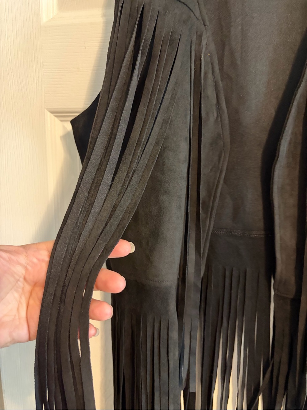 Western Faux Suede Fringe Vest Black Open Front Boho Cowgirl Festival Women's L - Picture 2 of 5